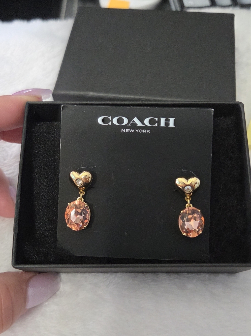 NWT Coach Pink Heart Stone Drop Earrings- AUTHENTIC Retail $118.00